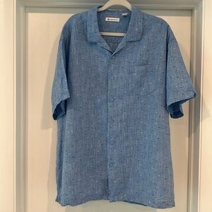 Cubavera short sleeve collared shirt XXL linen cotton blend blue white pattern